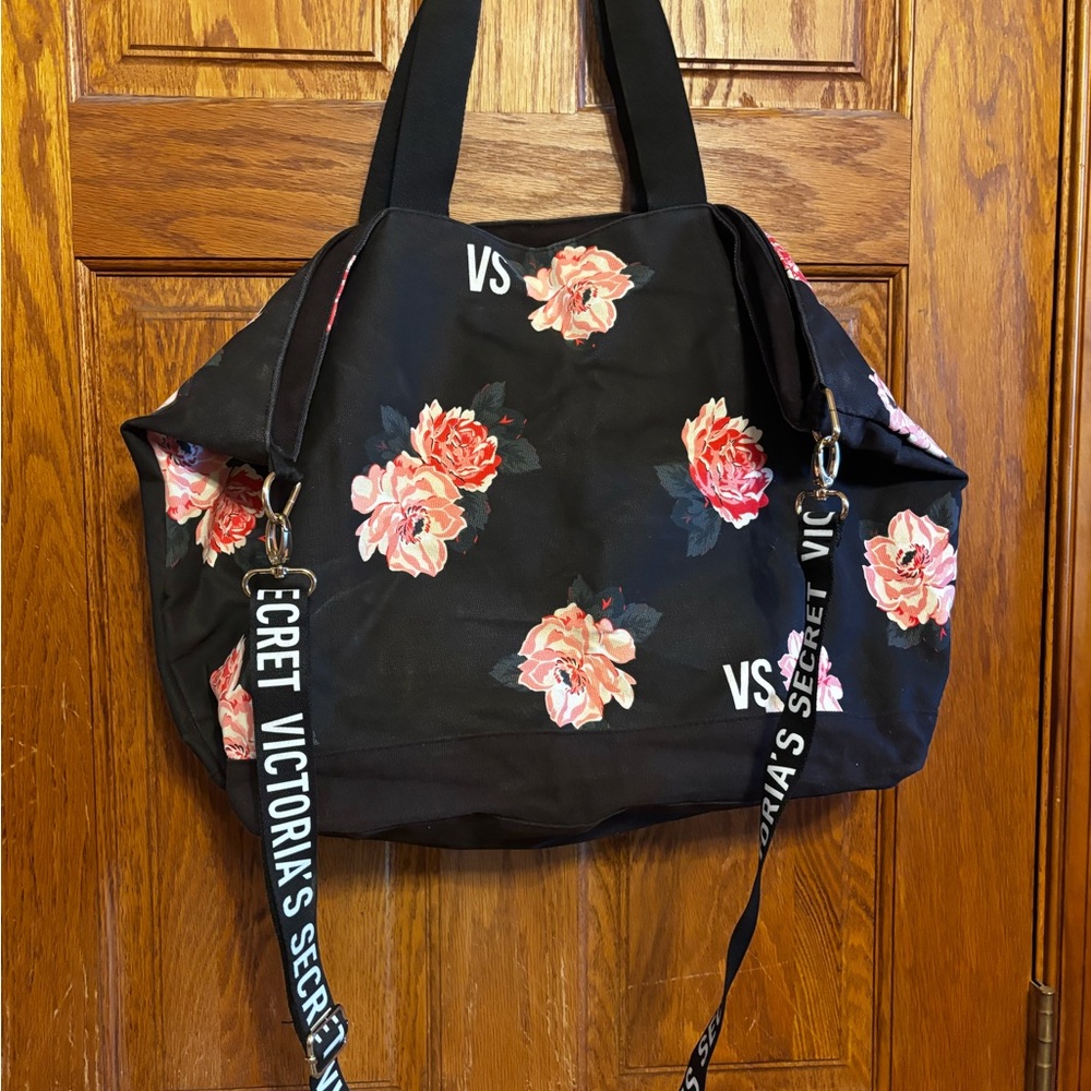 Victoria's Secret Black Tote with Pink Floral Print